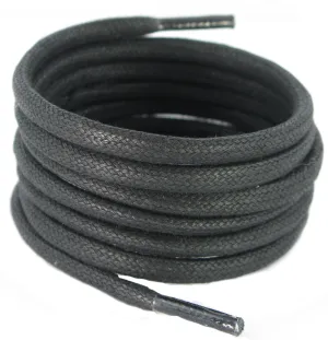 180 cm x 6 mm round waxed Cotton Black Boot laces