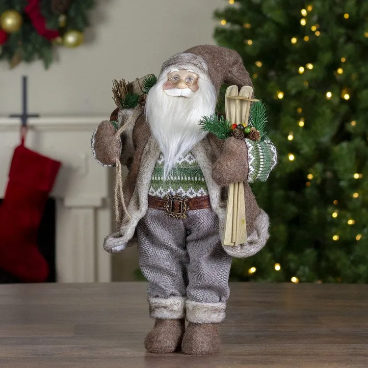 18" Standing Santa Christmas Figurine Carrying Presents and Skis