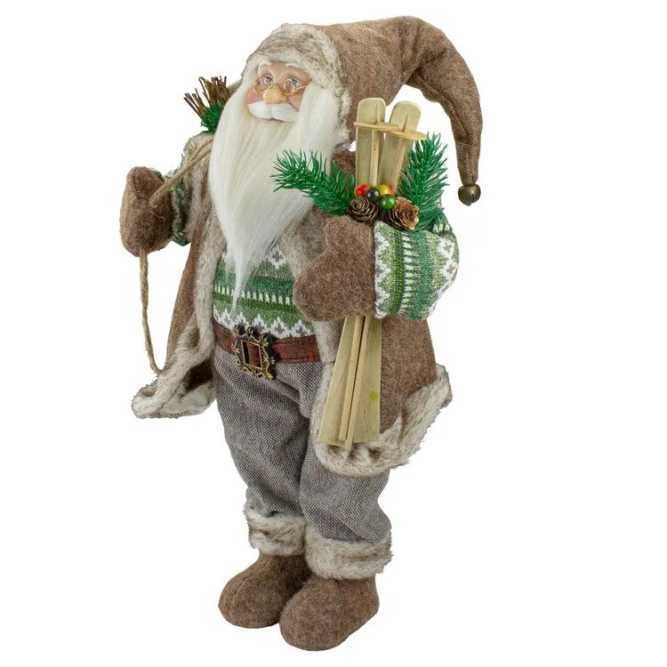 18" Standing Santa Christmas Figurine Carrying Presents and Skis