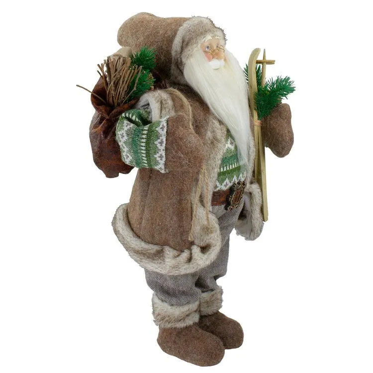 18" Standing Santa Christmas Figurine Carrying Presents and Skis