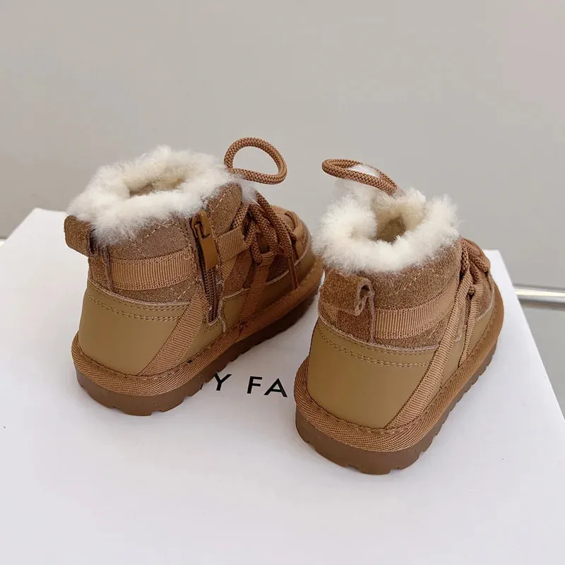 2024 New Winter Children Snow Boots Genuine Leather Warm Plush Toddler