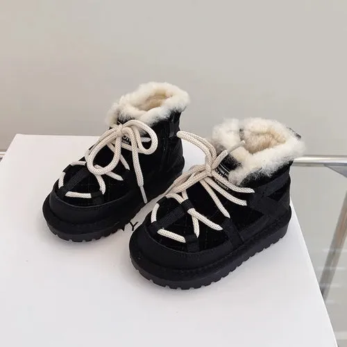 2024 New Winter Children Snow Boots Genuine Leather Warm Plush Toddler