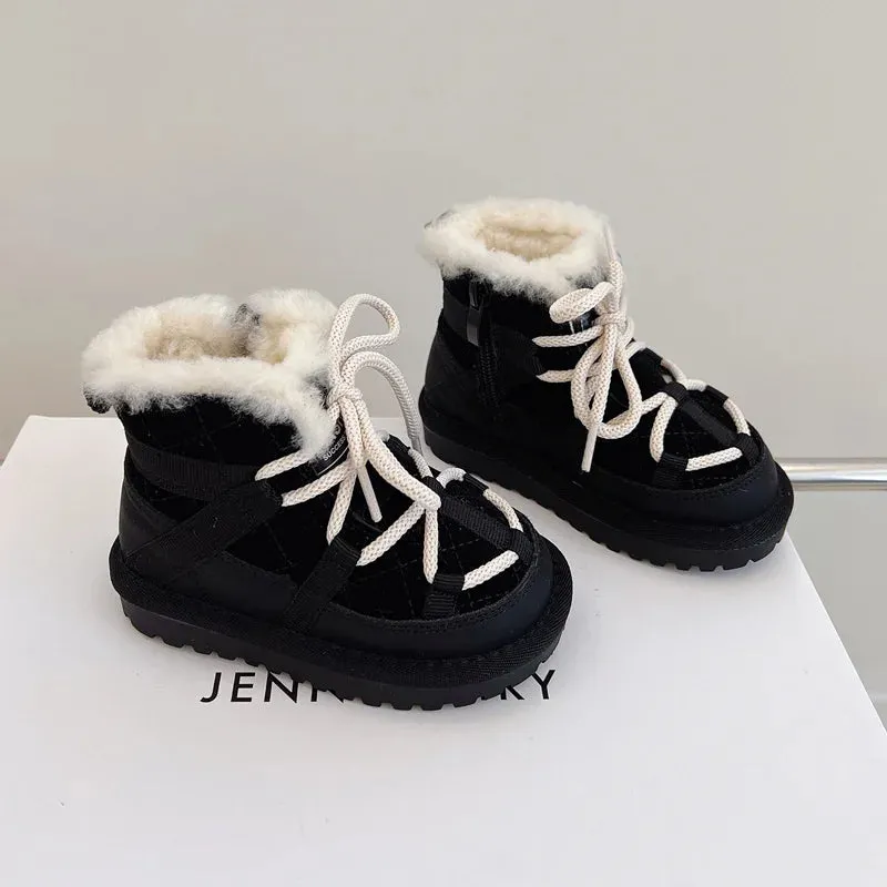 2024 New Winter Children Snow Boots Genuine Leather Warm Plush Toddler