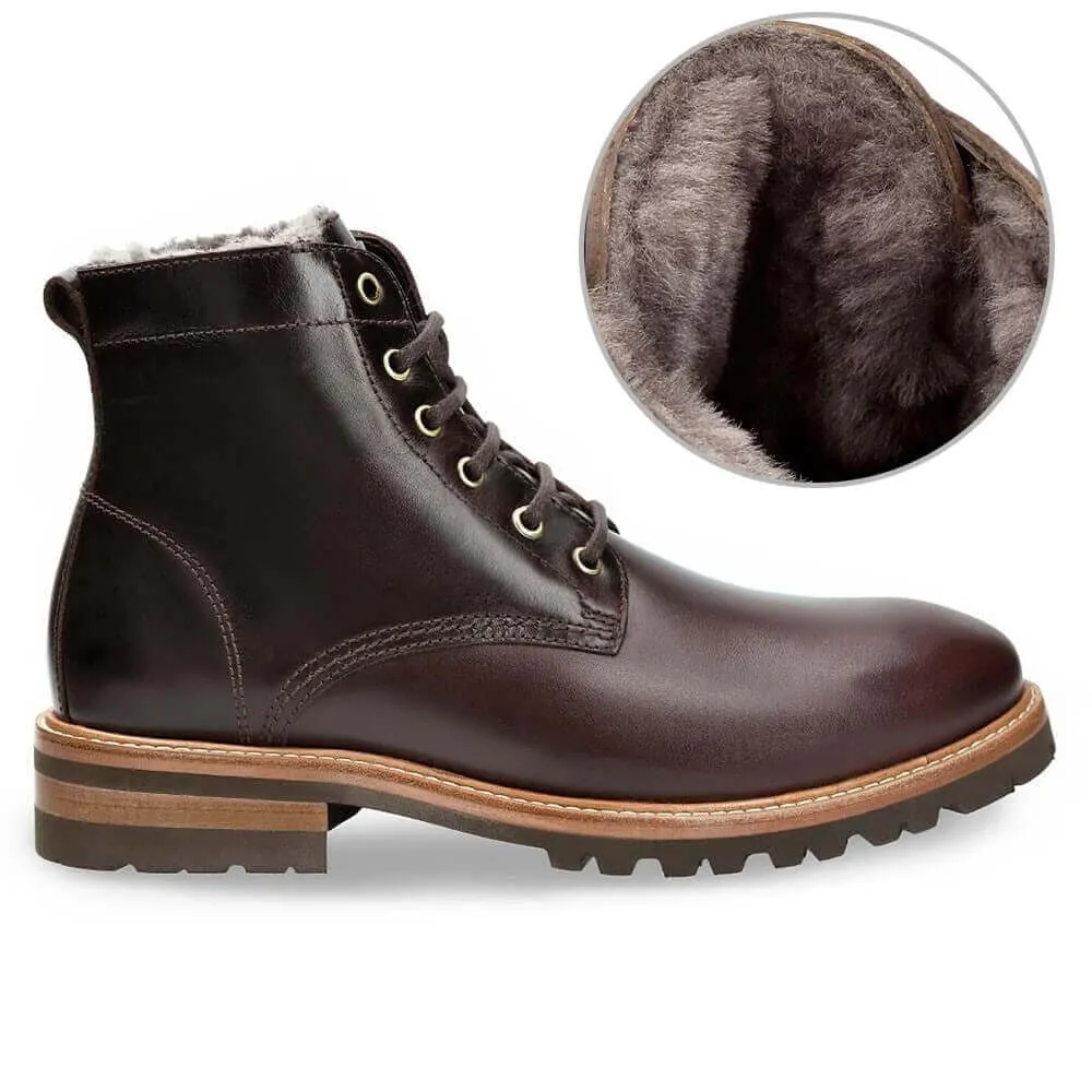 7CM / 2.76 Inches - CMR CHAMARIPA High Heel Boots For Men - Men's Fur Lined Boots - Brown Winter Warm Height Increasing Boots