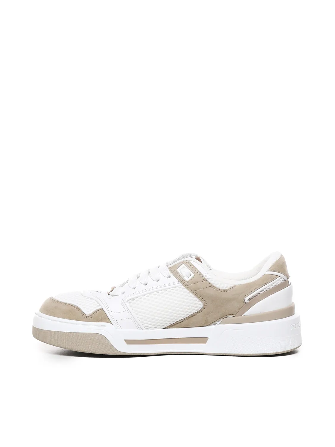 Calfskin Low Top Sneakers in White and Beige