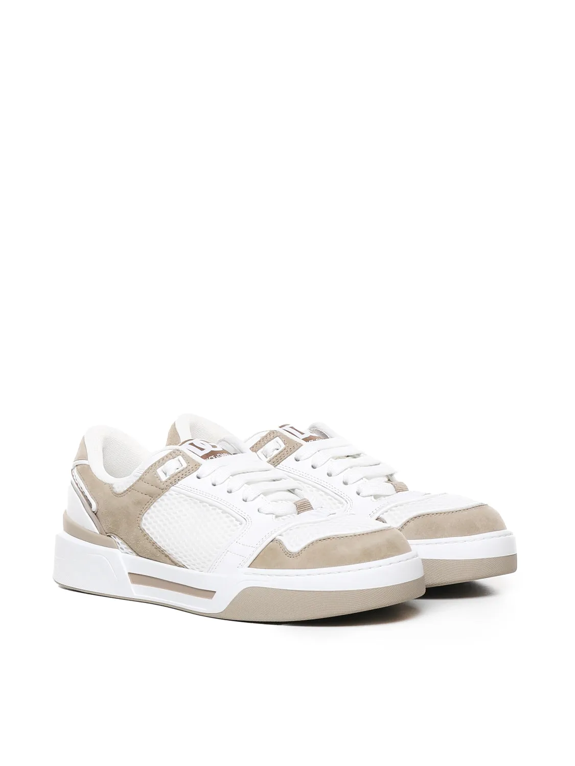 Calfskin Low Top Sneakers in White and Beige