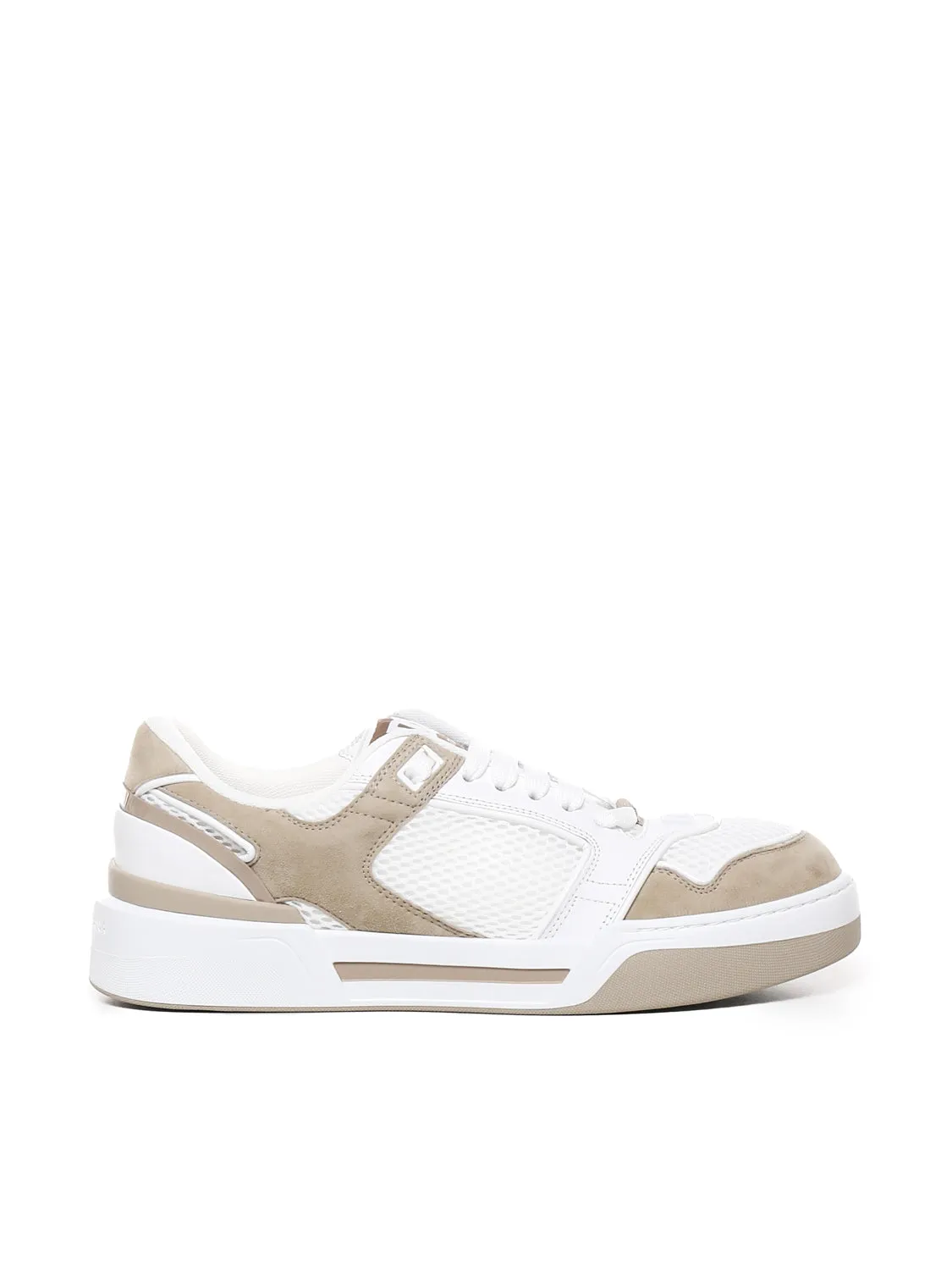 Calfskin Low Top Sneakers in White and Beige