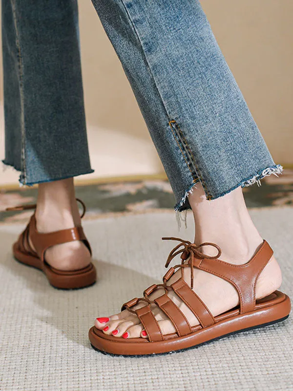 Crossover Strap Leather Sandals