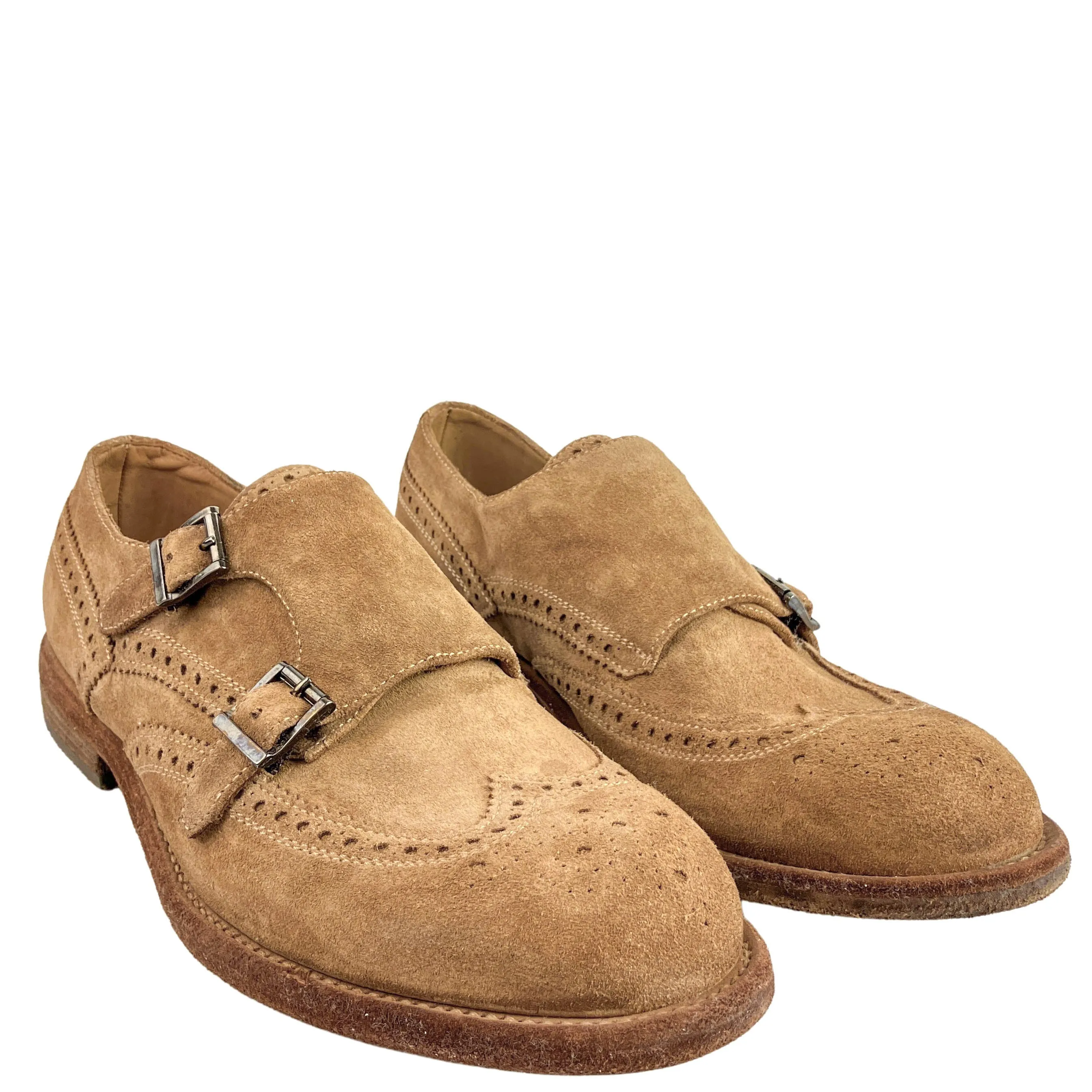 Eleventy Perforated Suede Shoes in Warm Brown