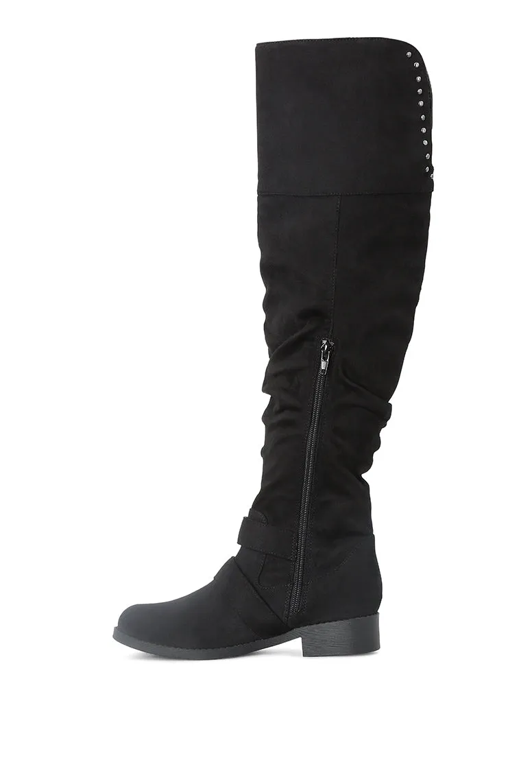 Emanuelle Black Knee Boots With Adjustable Buckle