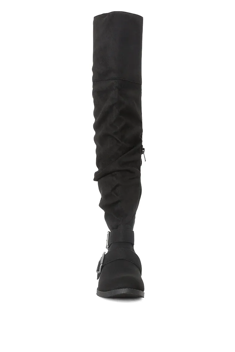 Emanuelle Black Knee Boots With Adjustable Buckle