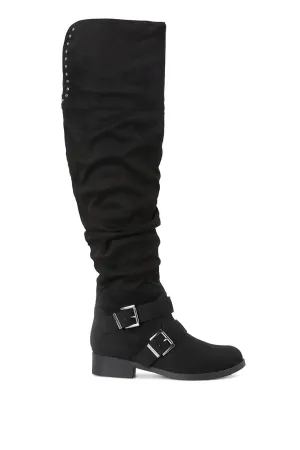 Emanuelle Black Knee Boots With Adjustable Buckle