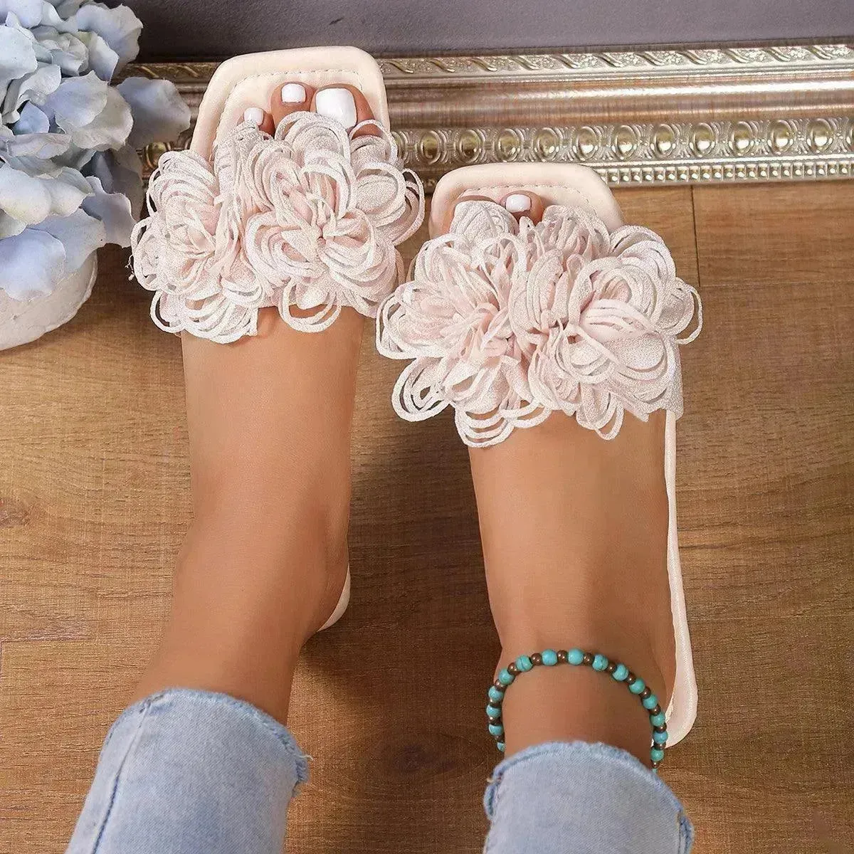 Fashion Flower Flat Slippers For Women