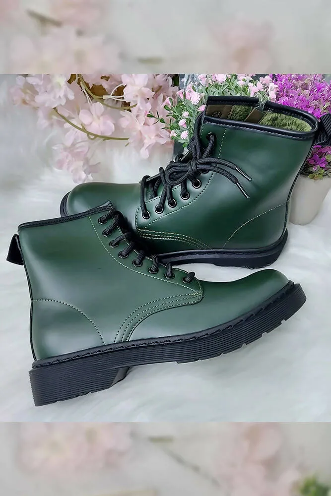 Faux Leather Look Plain Laces Boot