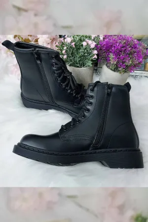 Faux Leather Look Plain Laces Boot