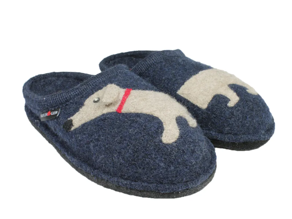 Haflinger Slippers Flair Dachs Dog Dark Blue