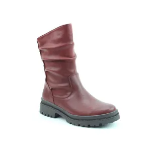 Heavenly Feet Gretel Ladies Ruby Red Vegan Zip & Lace Mid-Calf Boots