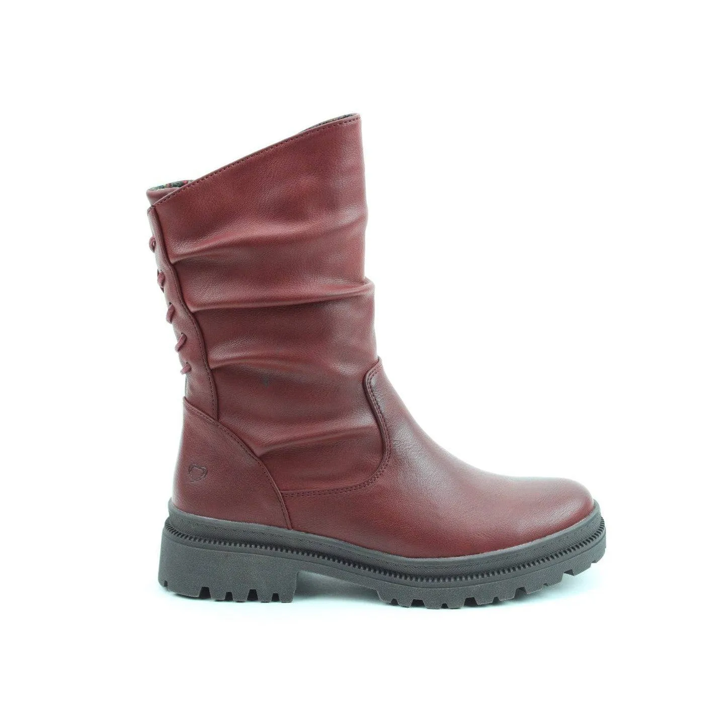 Heavenly Feet Gretel Ladies Ruby Red Vegan Zip & Lace Mid-Calf Boots