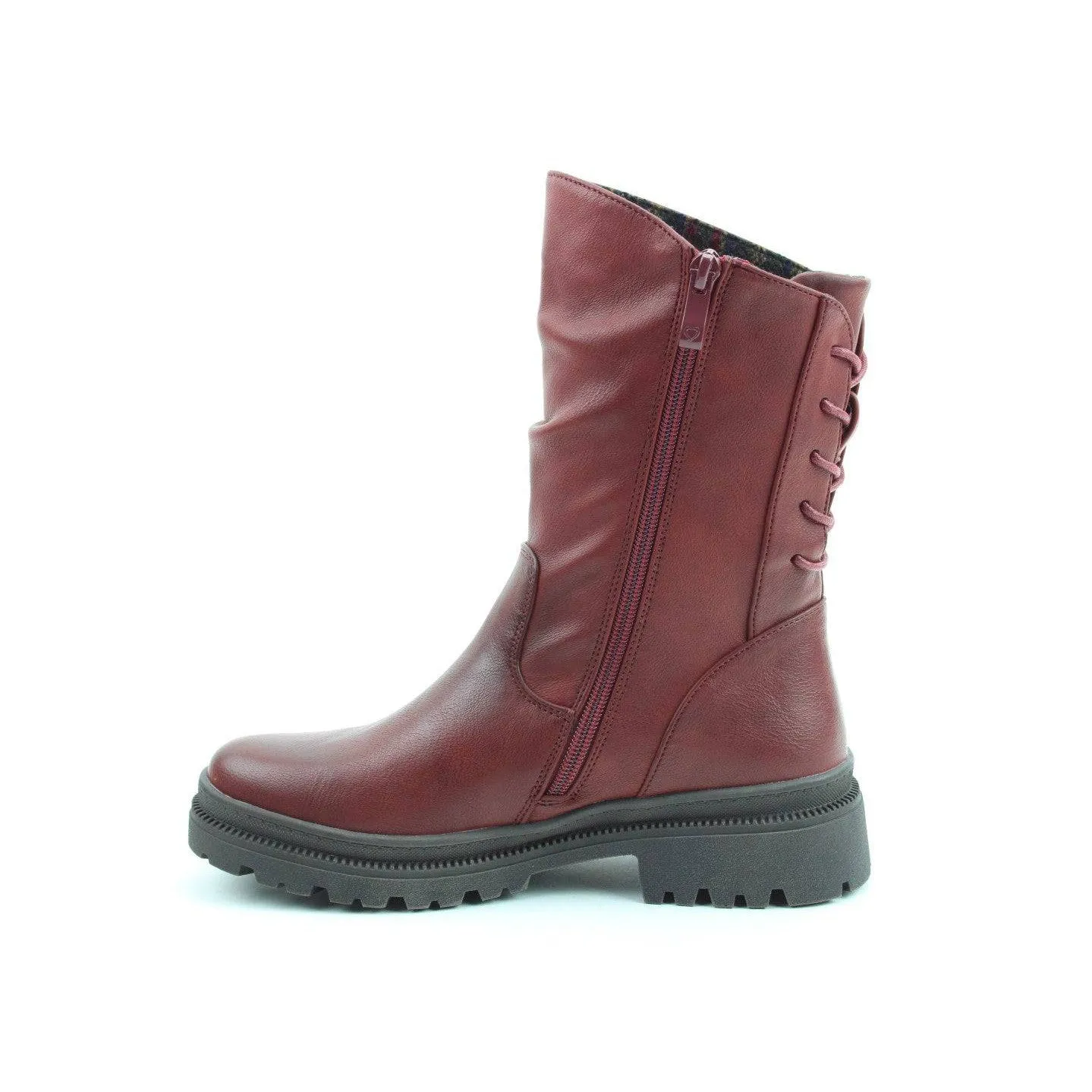 Heavenly Feet Gretel Ladies Ruby Red Vegan Zip & Lace Mid-Calf Boots