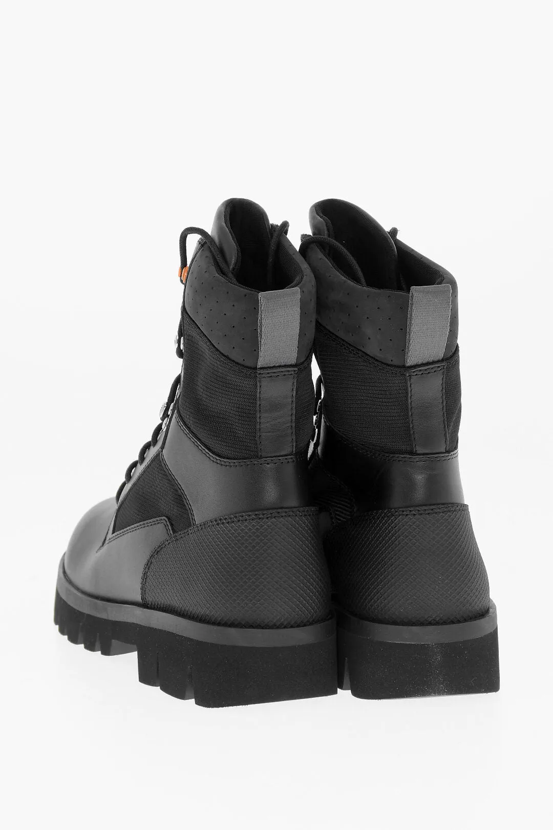 Heron Preston Solid Color Leather and Fabric Combat Boots with Commando So