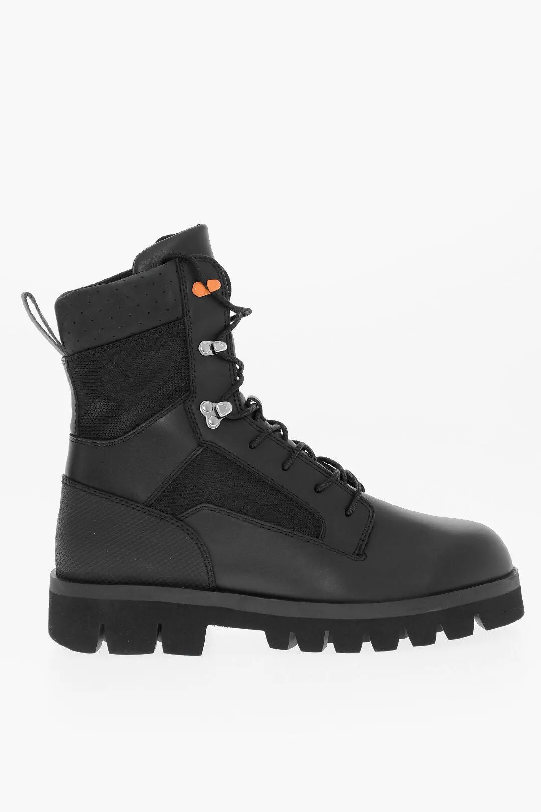 Heron Preston Solid Color Leather and Fabric Combat Boots with Commando So