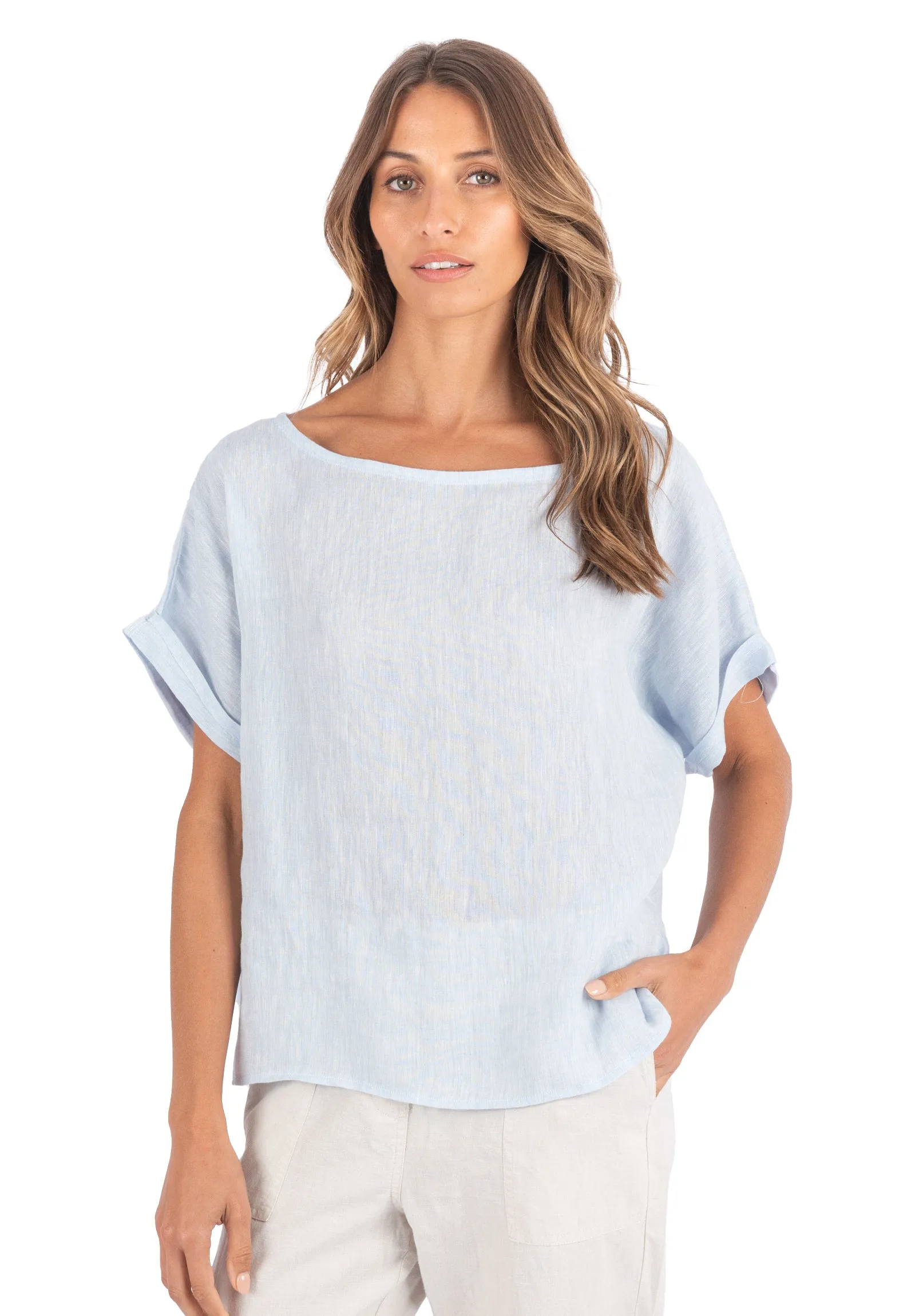 Kaori Sky Kimono Sleeve Linen Top