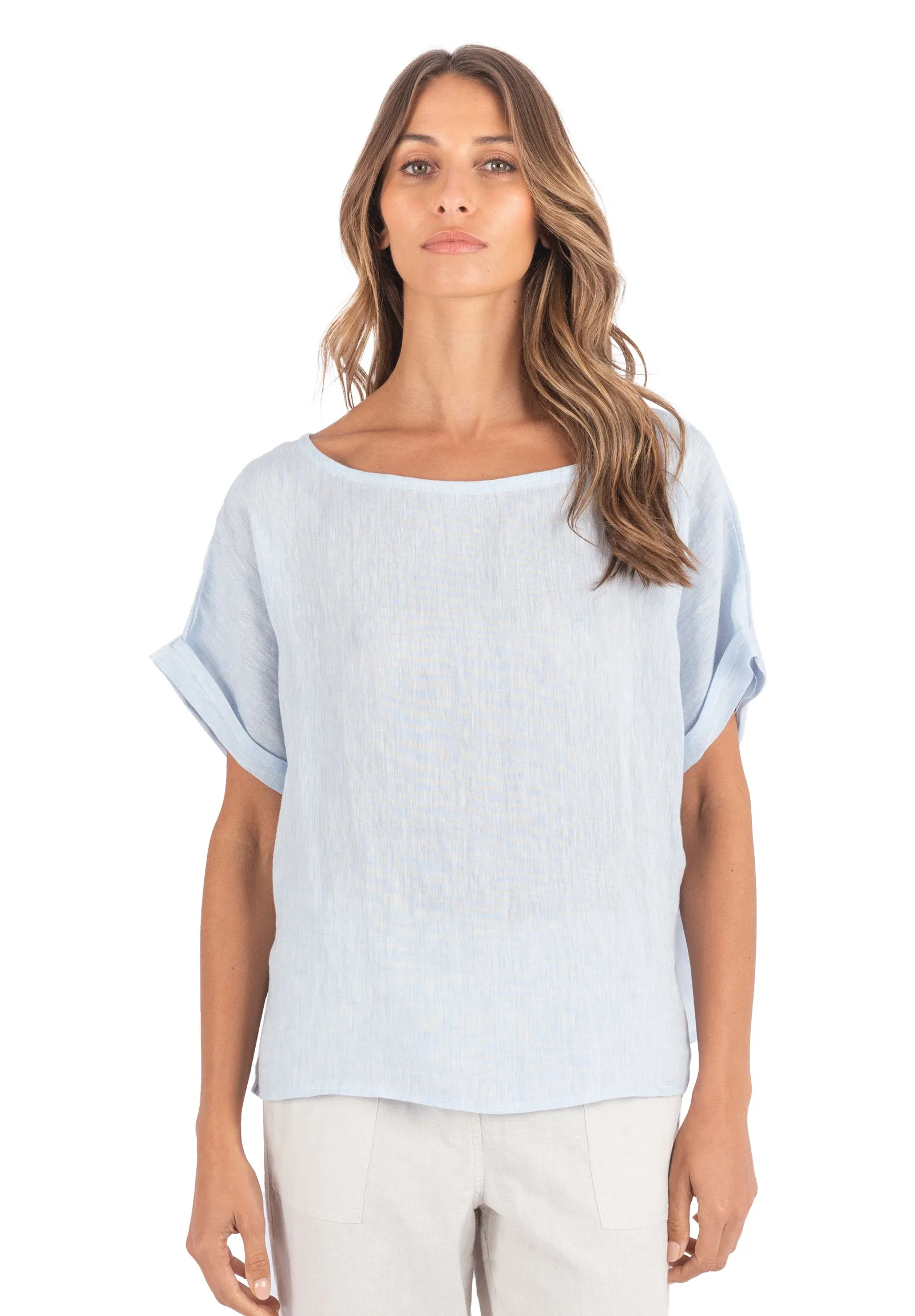 Kaori Sky Kimono Sleeve Linen Top