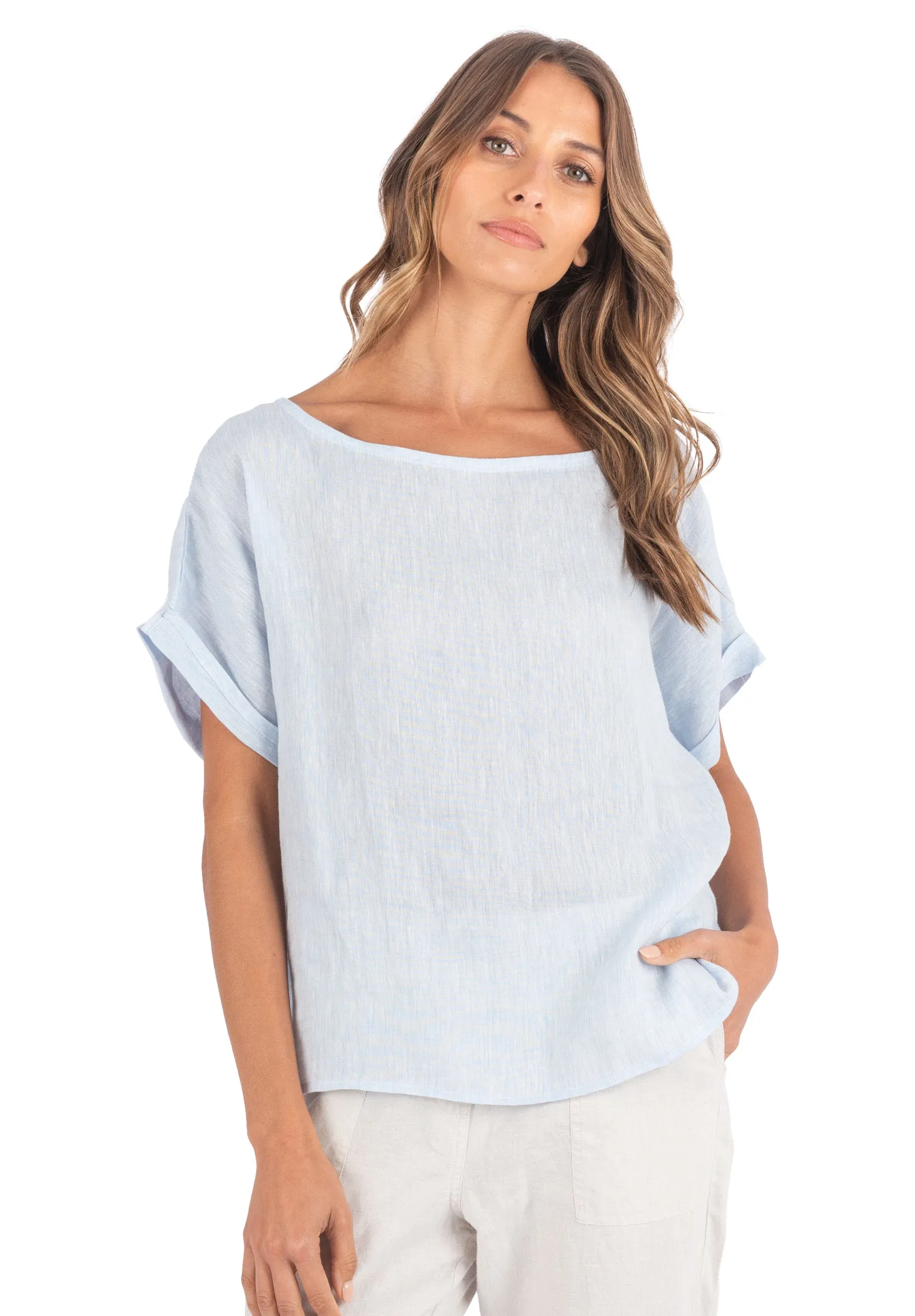 Kaori Sky Kimono Sleeve Linen Top