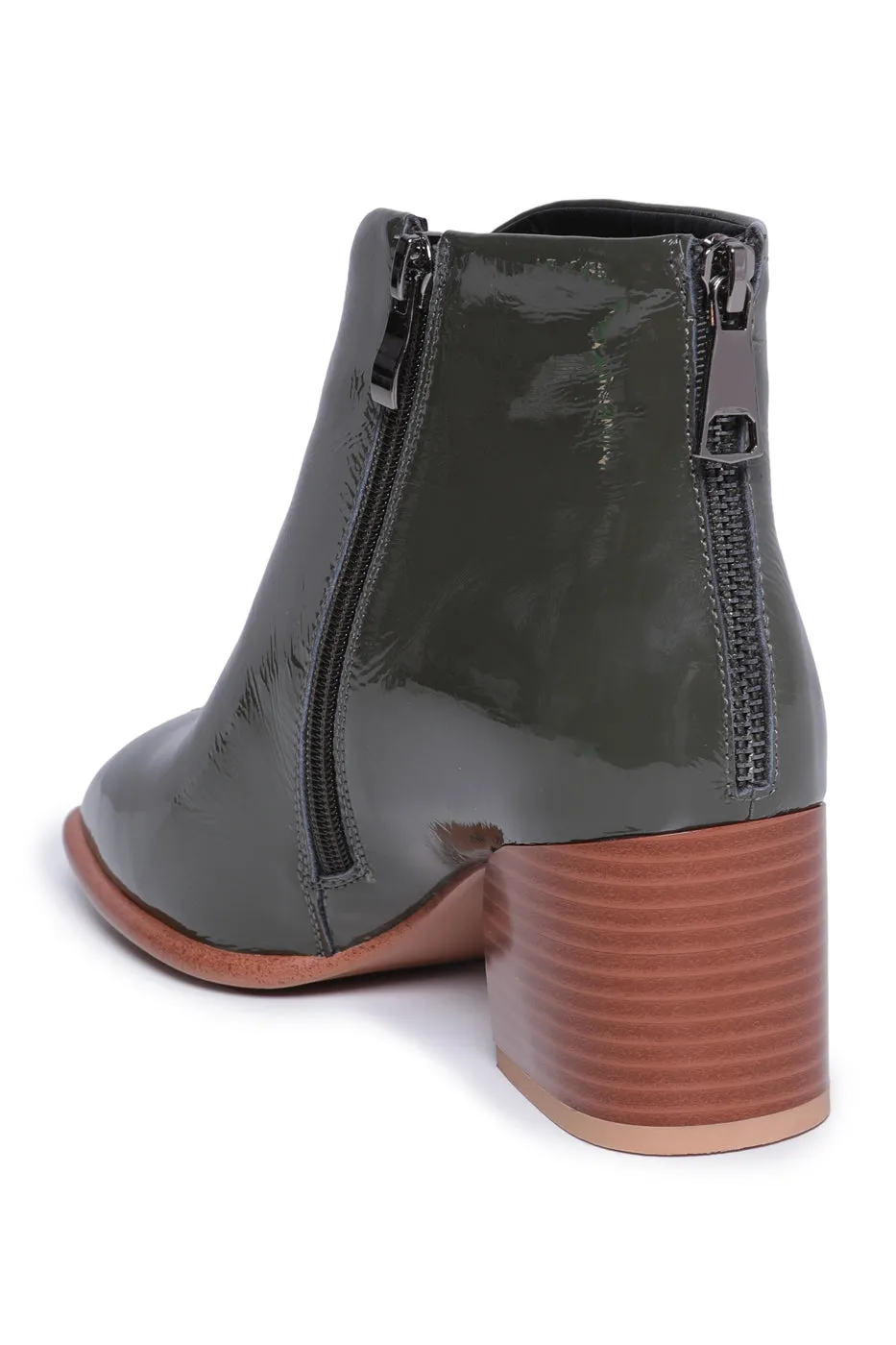 Leather Block Heel Ankle Boots - Green