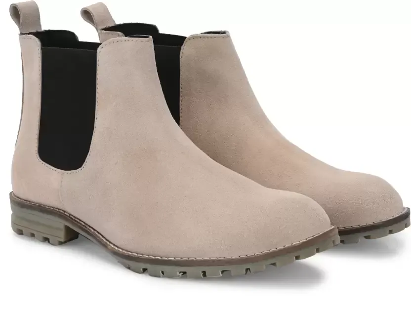 Leather Cushioned Insole Chelsea Boots  (Size-UK-6) (Color-BEIGE)