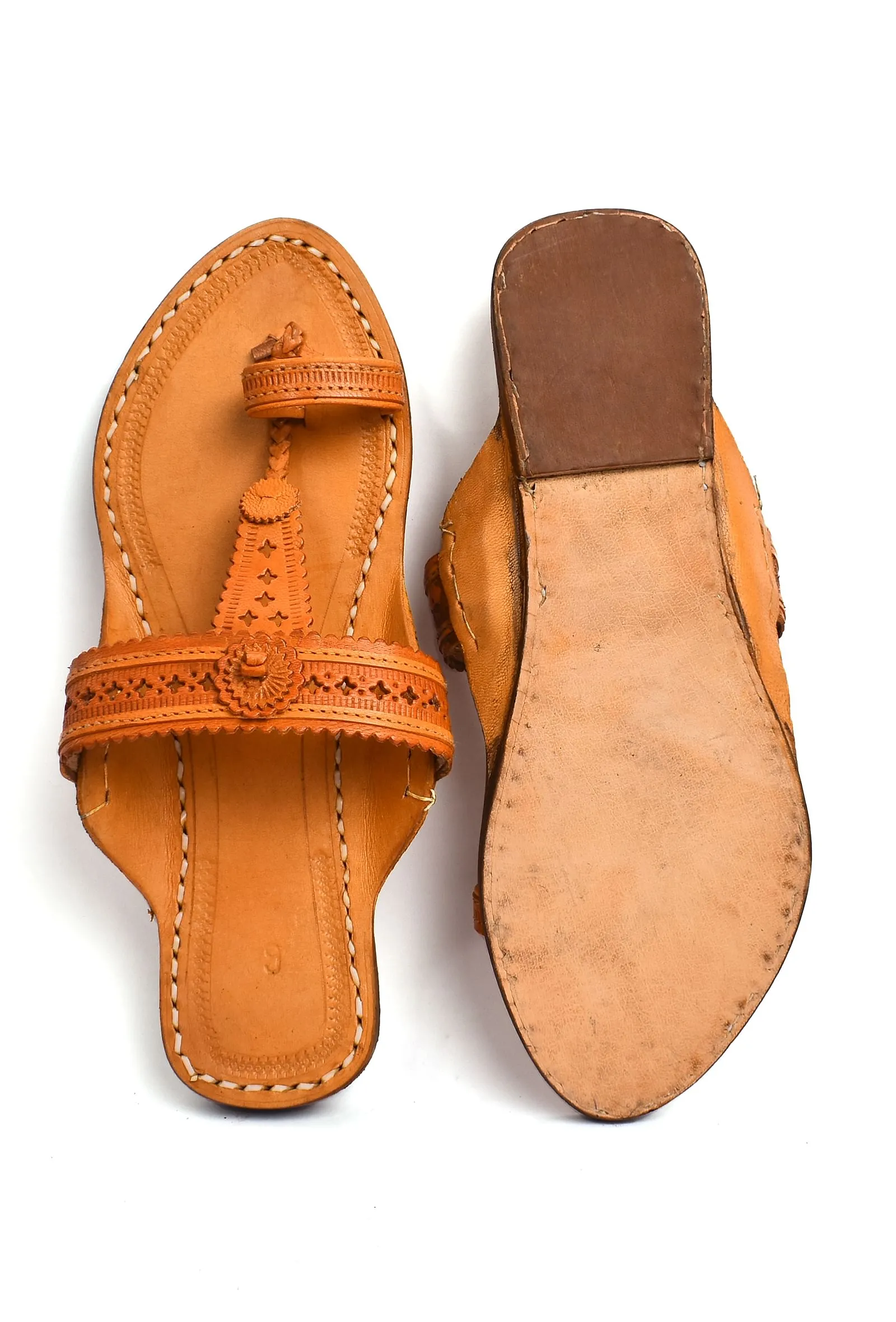 Light Brown Handcrafted Pure Leather Kolhapuri Flats