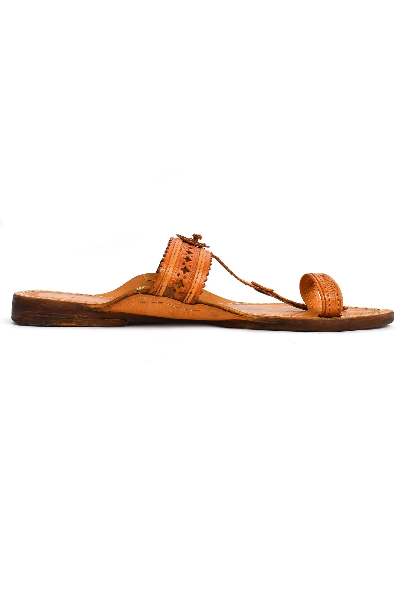 Light Brown Handcrafted Pure Leather Kolhapuri Flats