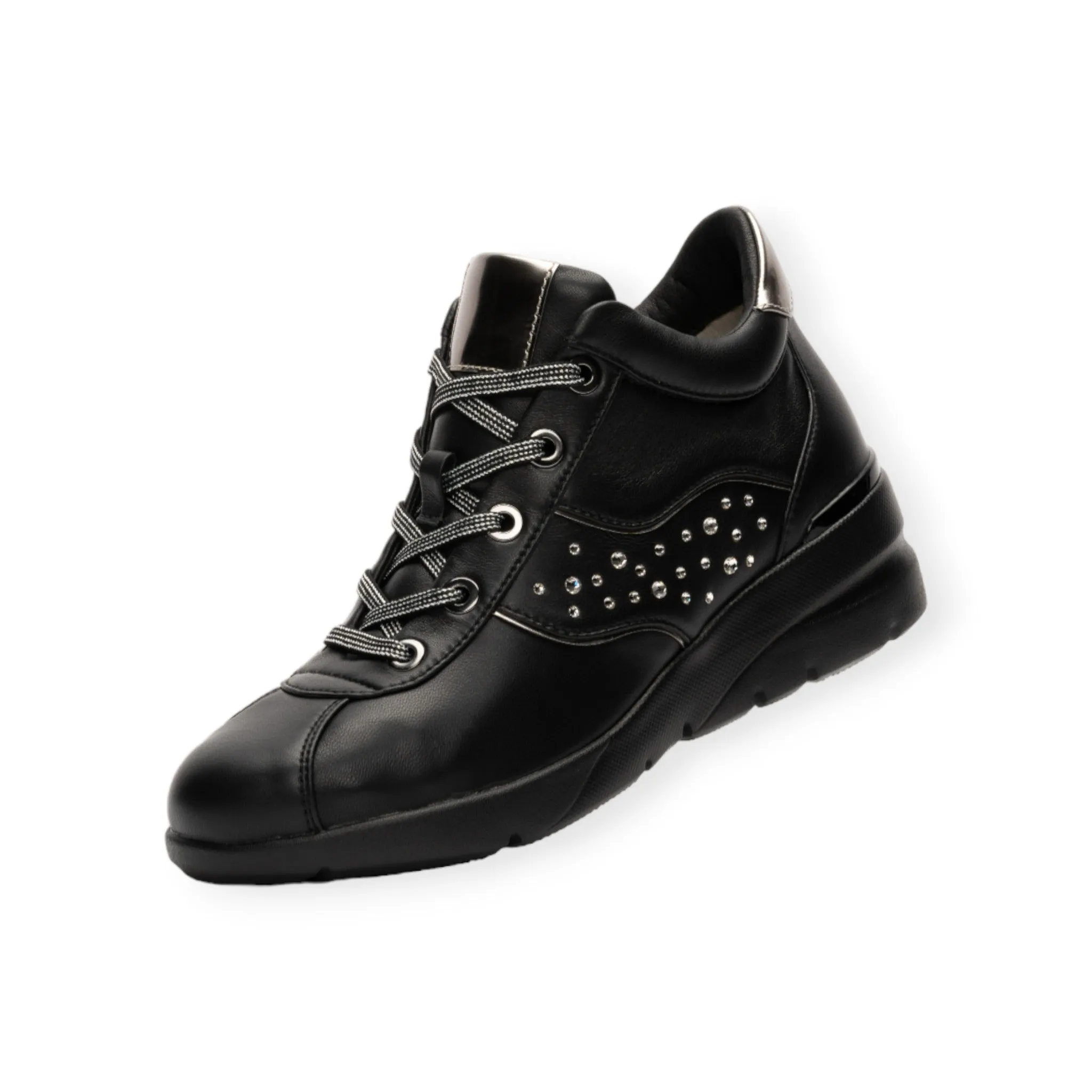 Lightweight soft sheepskin high-top sneakers with Swarovski crystal glass #FJ100