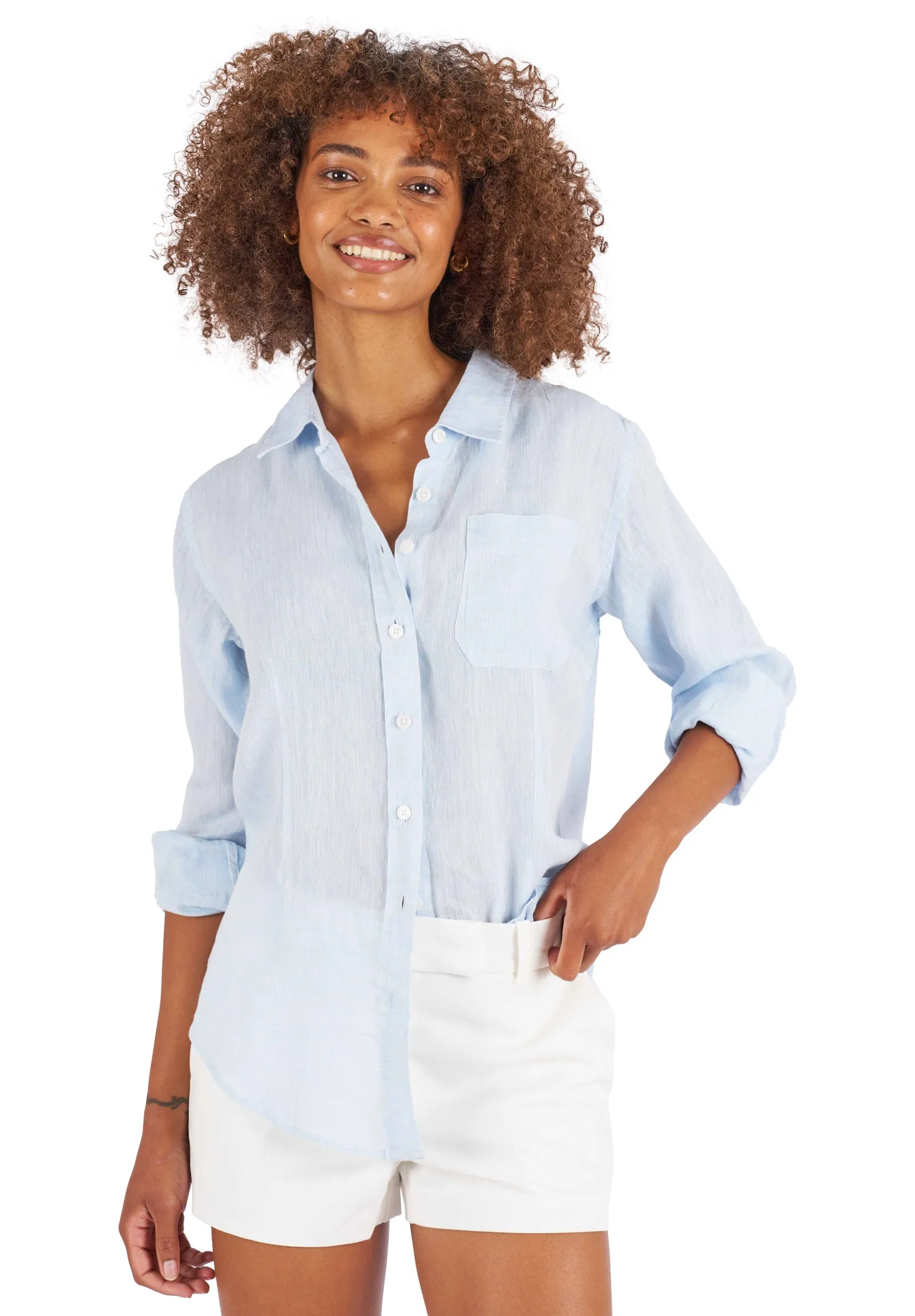 Lina Azure Melange Slim-Fit Linen Shirt