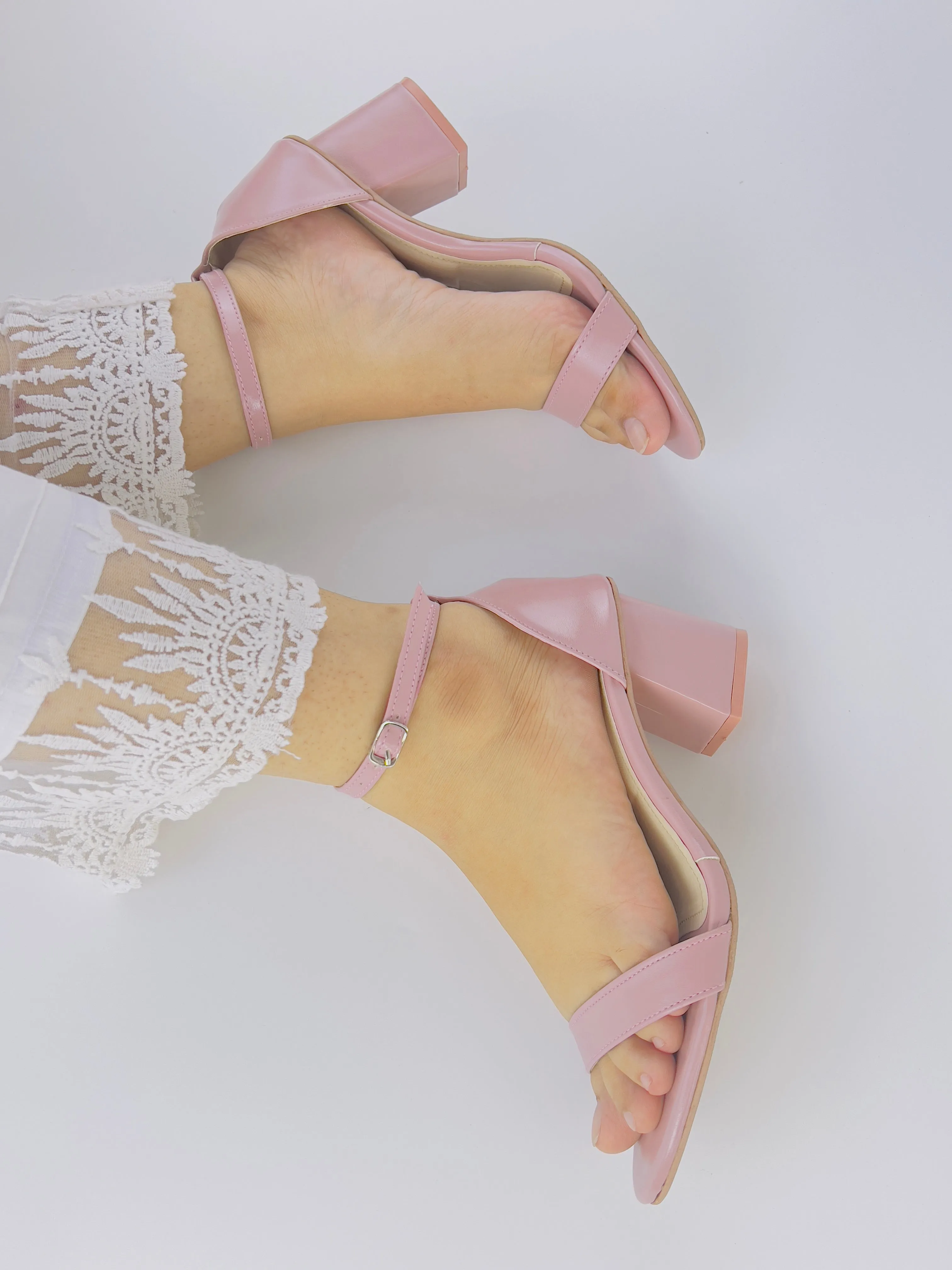 Liza Pink Ankle Strap Block Heel Sandals 0005-Pnk