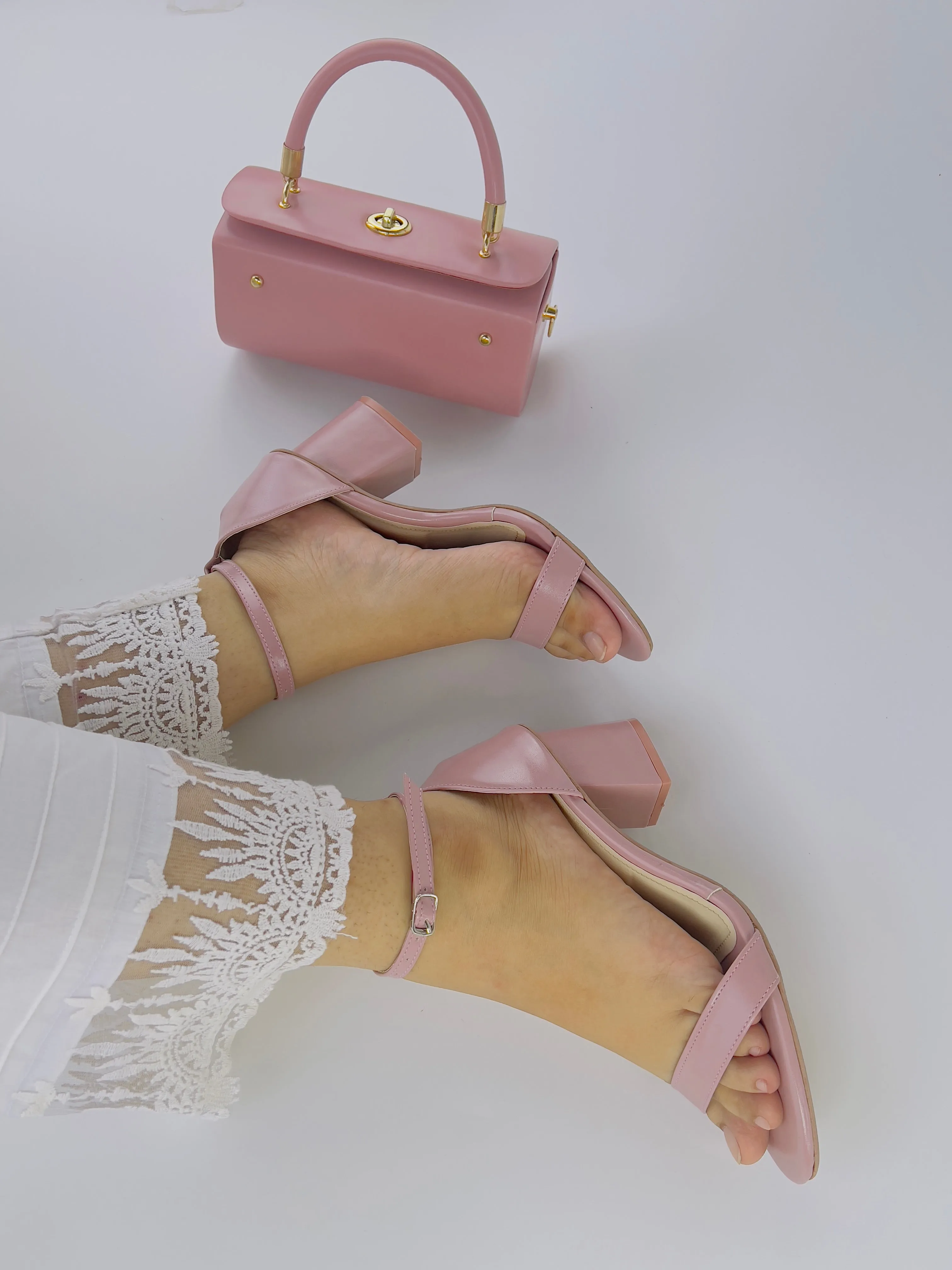 Liza Pink Ankle Strap Block Heel Sandals 0005-Pnk