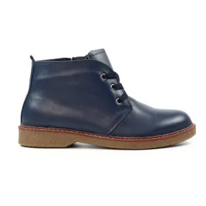 Lunar GLR014 Claire II Ladies Navy Leather Zip & Lace Ankle Boots