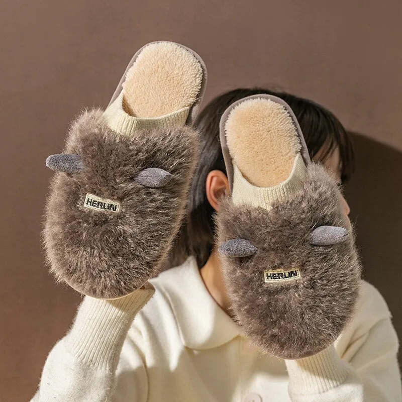 Men Flurry Slippers Couple Home Cotton Shoes Cute Cartoon Warm Slipper Man Comfortable Fur Flat Indoor Slippers тапочки для дома