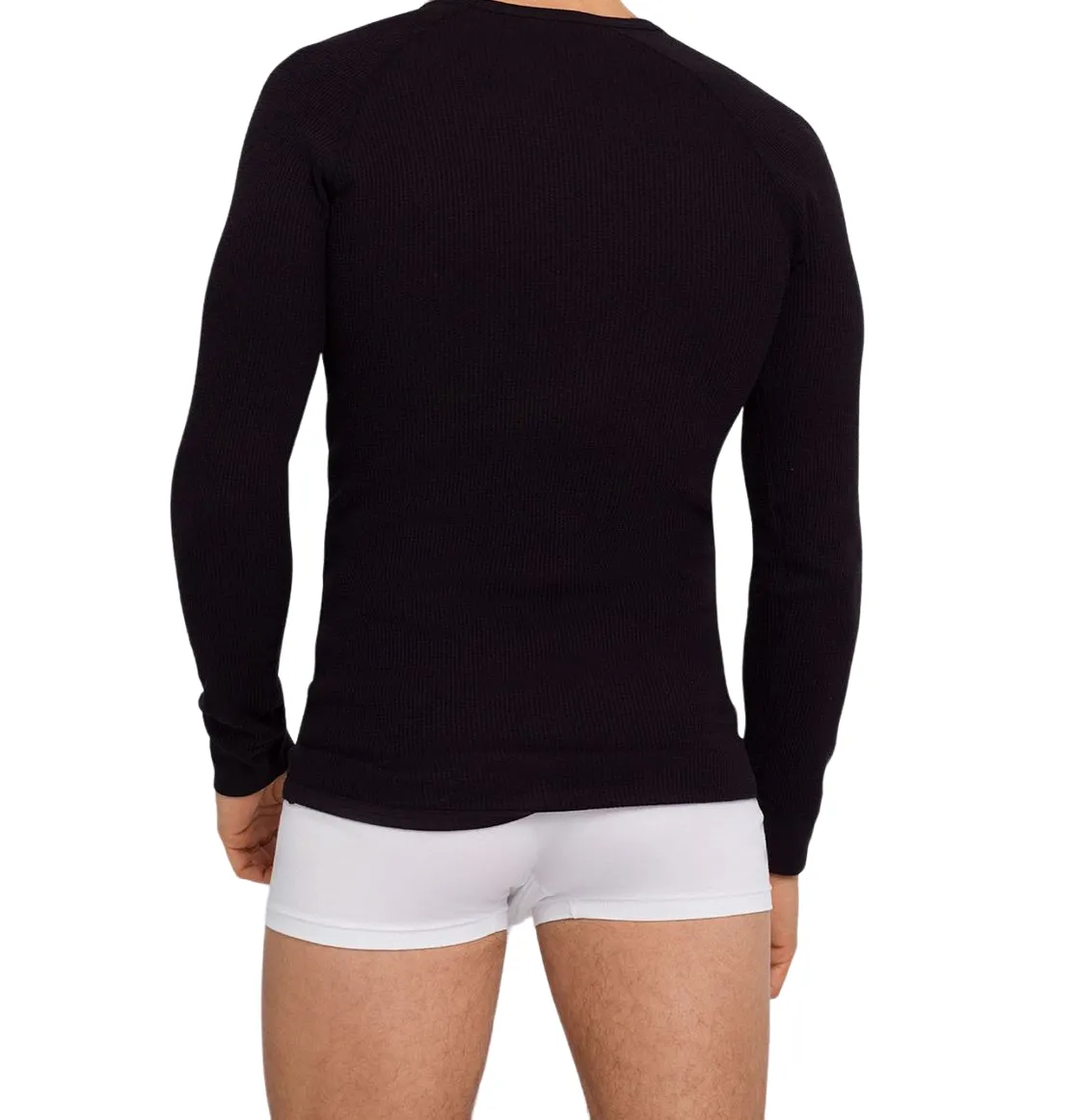 Mens Holeproof Aircel Thermal Waffle Knit Long Sleeve Black Tee