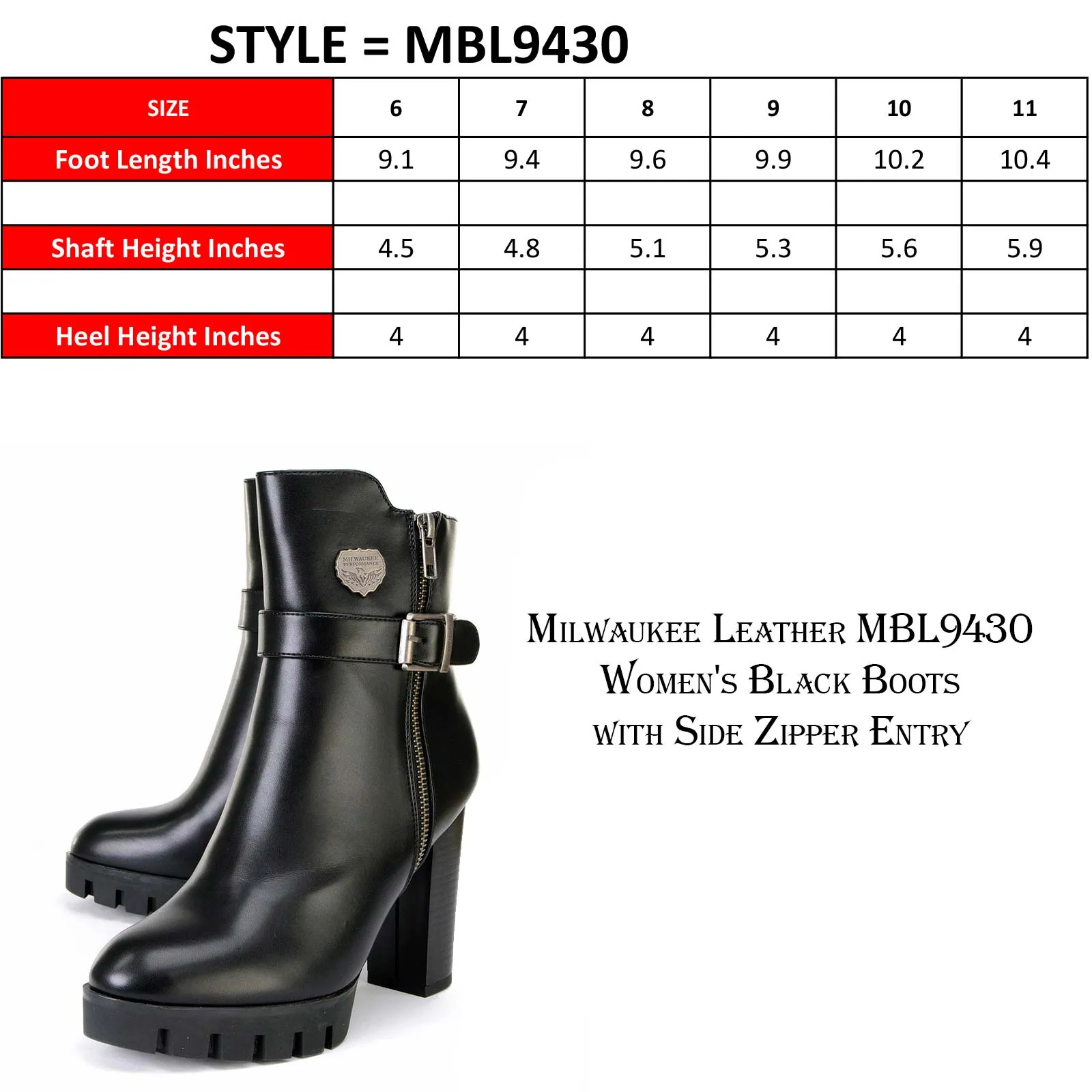 Milwaukee Leather MBL9430 Women's Black Fashion Casual Boots with Side