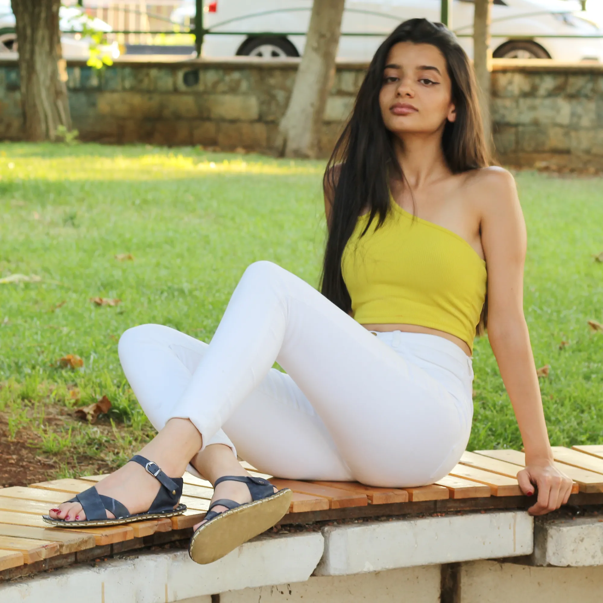 Navy Blue Leather Women's Huarache Barefoot Sandals