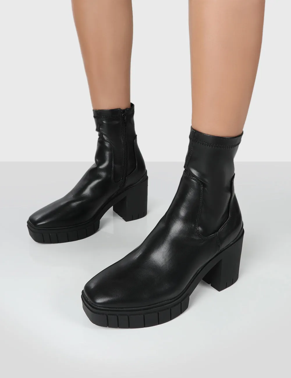 Obstacle Black Chunky Heeled Ankle Boots