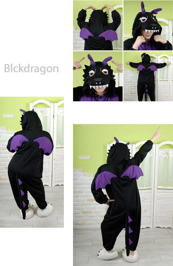 PITaPATs onesie animal jumpsuit costume - long sleeve black dragon