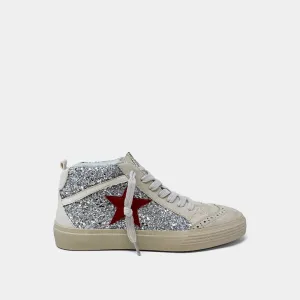 SILVER DEEP RED STAR HIGH TOP SNEAKERS