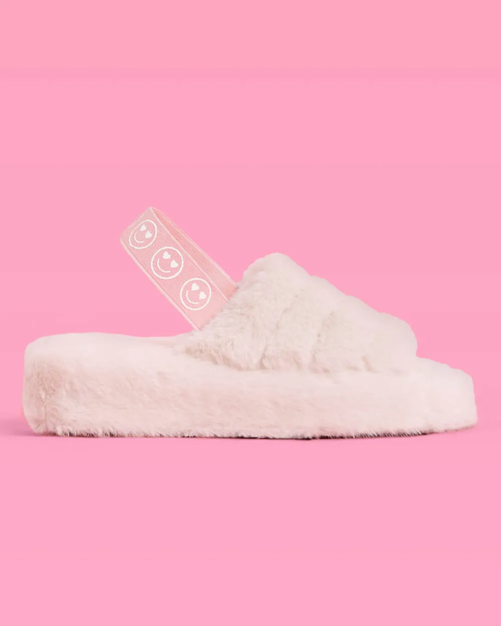 Smiley Slippers - blush fur slippers