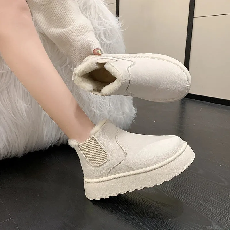 Sohiwoo Winter Women's Boots High-top Snow Boots Thickened Plush Warm Simple And Versatile Comfortable Outdoor Non-Slip Cotton Shoes