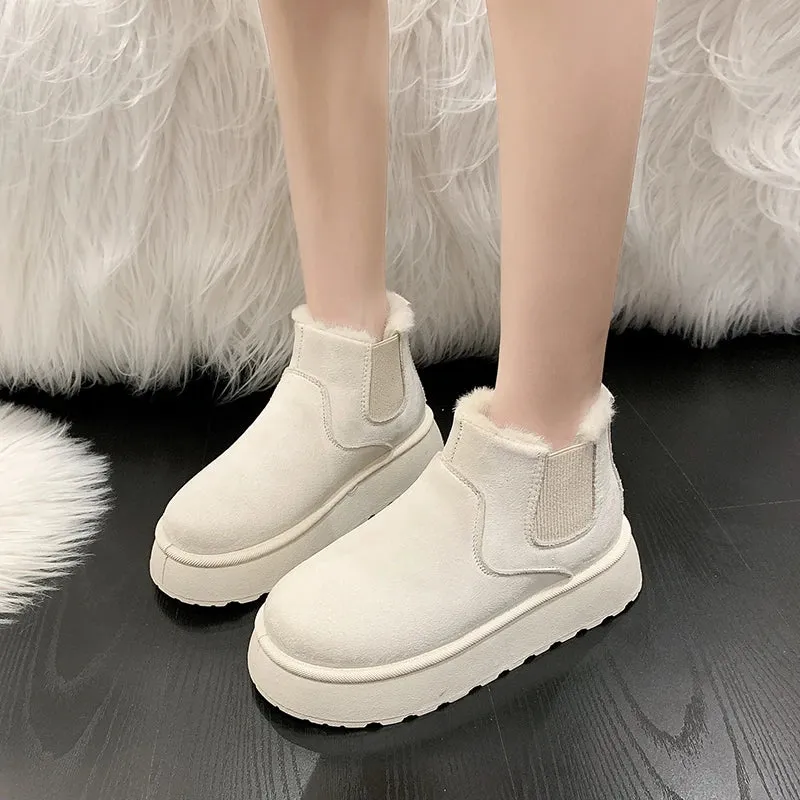 Sohiwoo Winter Women's Boots High-top Snow Boots Thickened Plush Warm Simple And Versatile Comfortable Outdoor Non-Slip Cotton Shoes