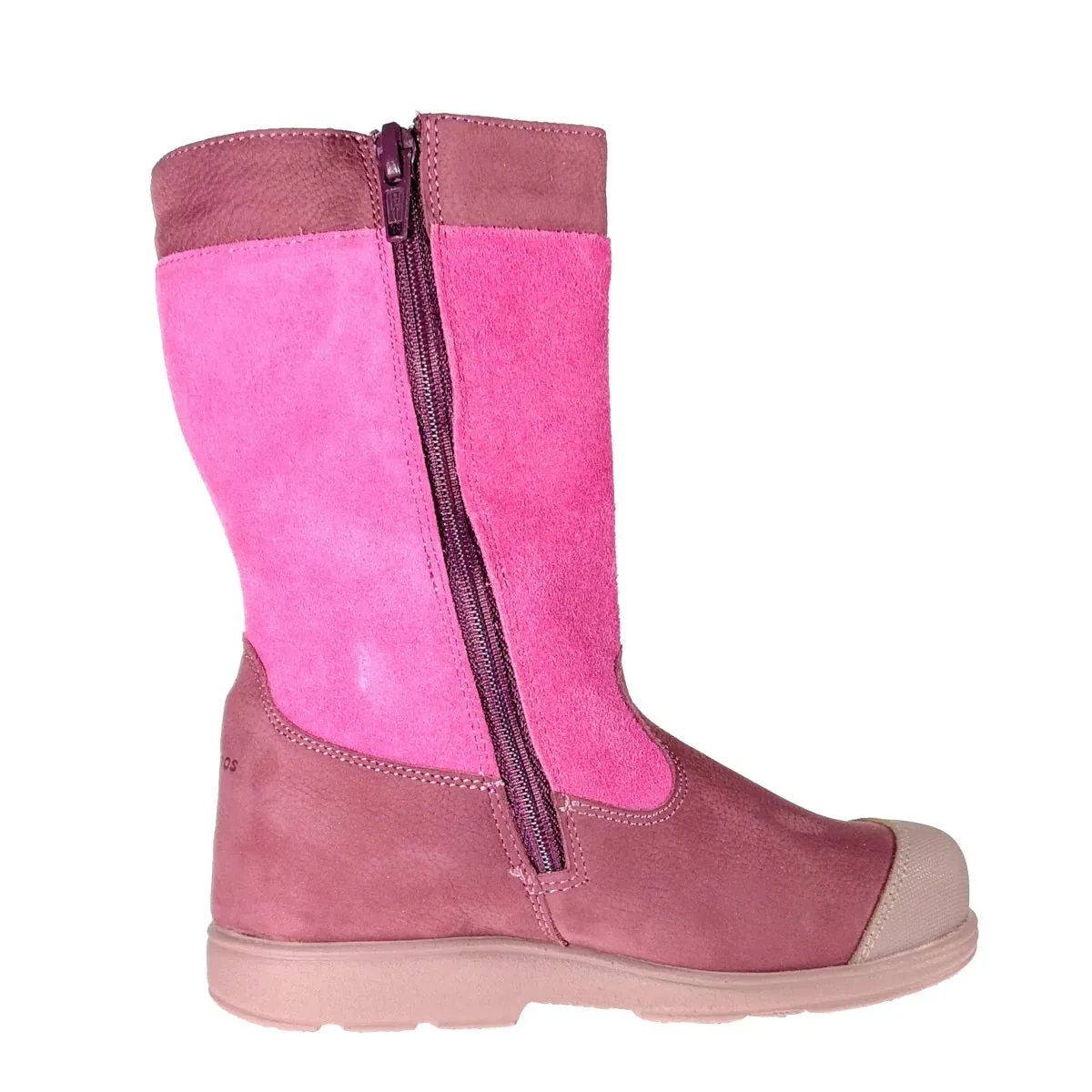 Szamos Kid Girl Supinated Boots Pink And Mauve With Hearts And Side Zipper - Made In Europe