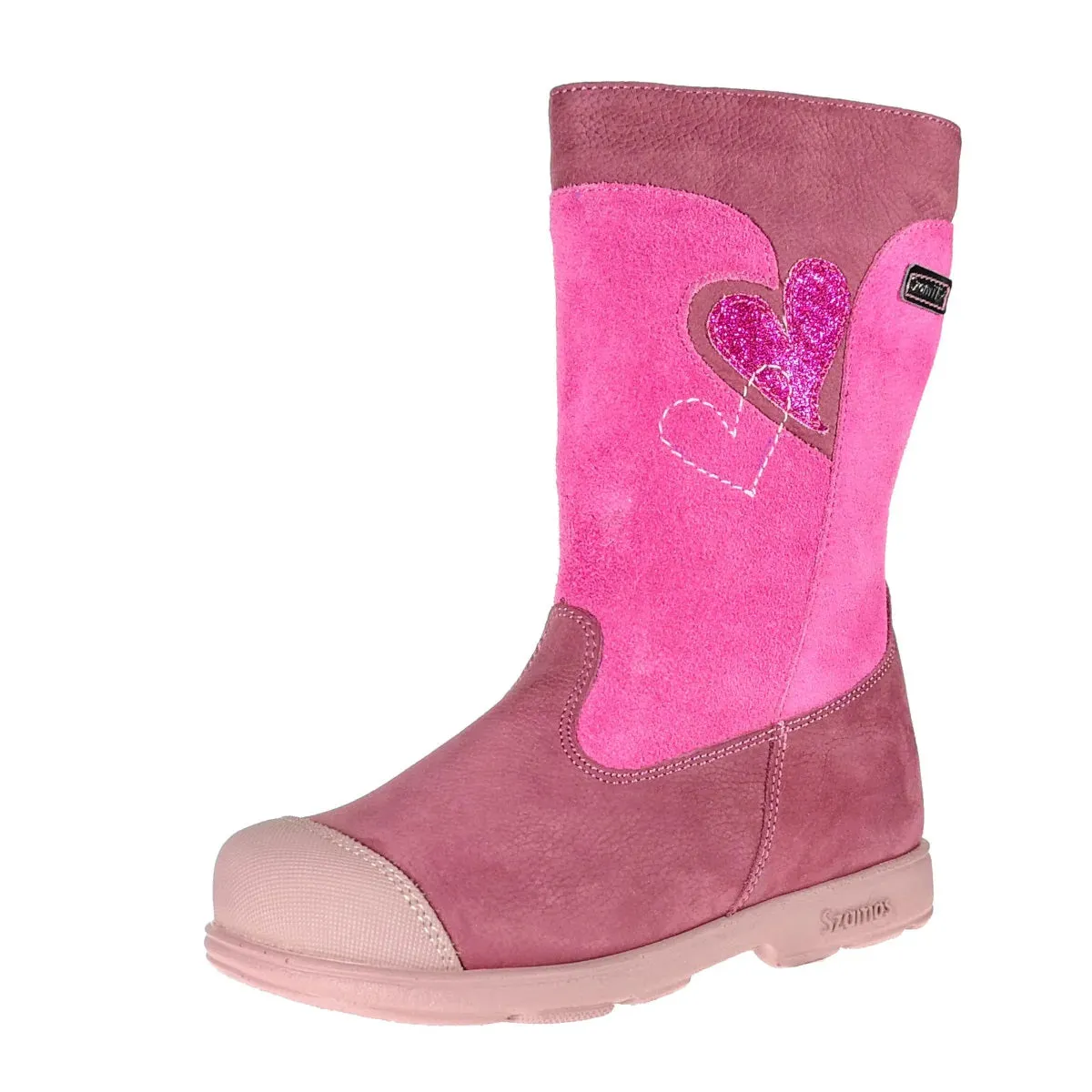 Szamos Kid Girl Supinated Boots Pink And Mauve With Hearts And Side Zipper - Made In Europe