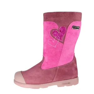 Szamos Kid Girl Supinated Boots Pink And Mauve With Hearts And Side Zipper - Made In Europe